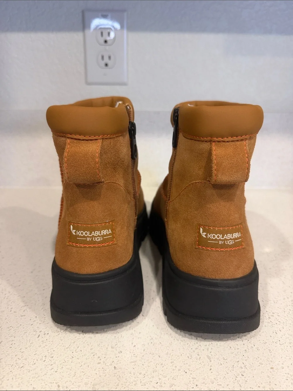 Koolaburra Chestnut Suede Ankle Winter Boots with Black Sole